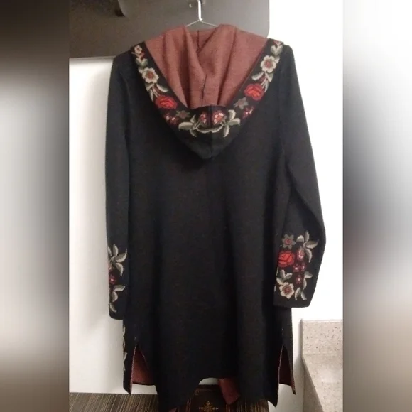 BCBG max sport lack floral duster wool blend large pockets hood open sweater - Picture 5 of 5